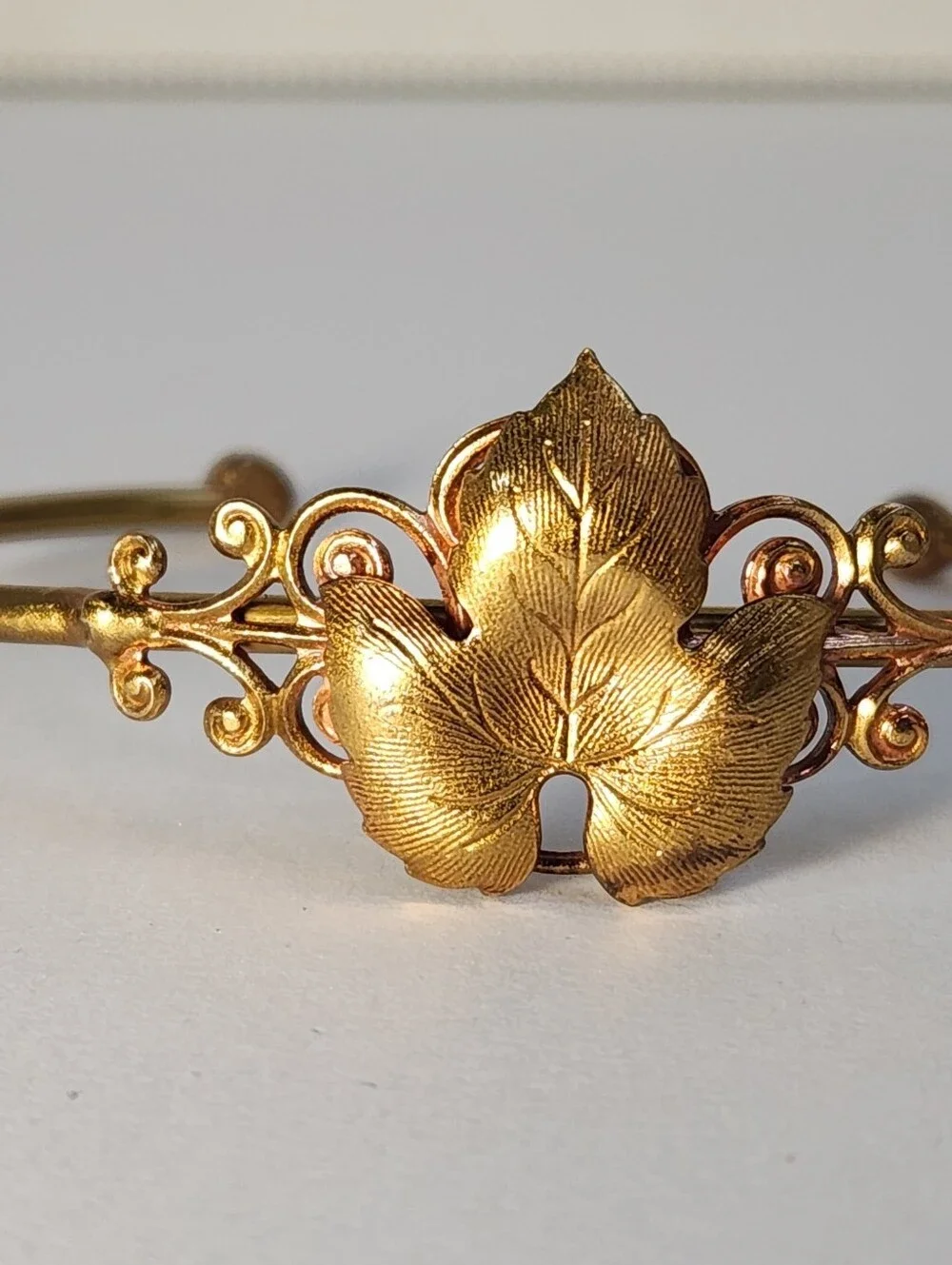 VTG Gold Filled Grapevine Leaf Cuff Victorian Revival Botanical Bracelet
